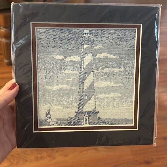 New Expression in art lighthouse tapestry art needlepoint small framed artwork b - Picture 1 of 4